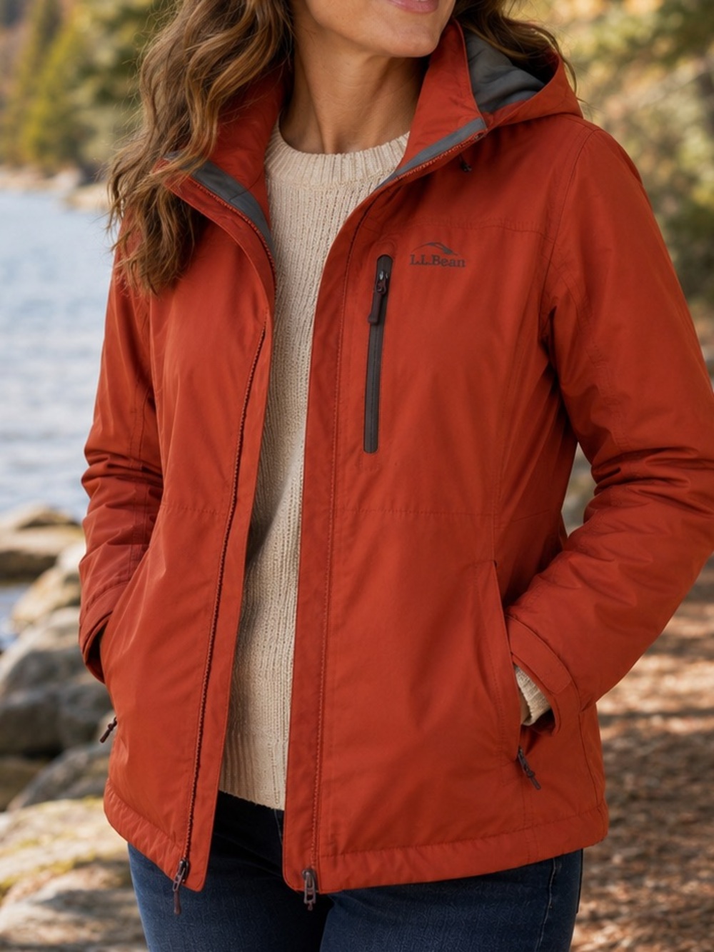 L.L.Bean Hooded Insulated Jacket Women’s Large Rust Orange Outdoor Coat
